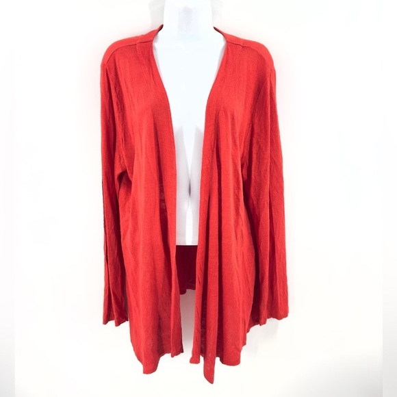 J Jill Love Linen Womens Open Front Cardigan Size XL Red Long Sleeve Lightweight - Picture 1 of 8